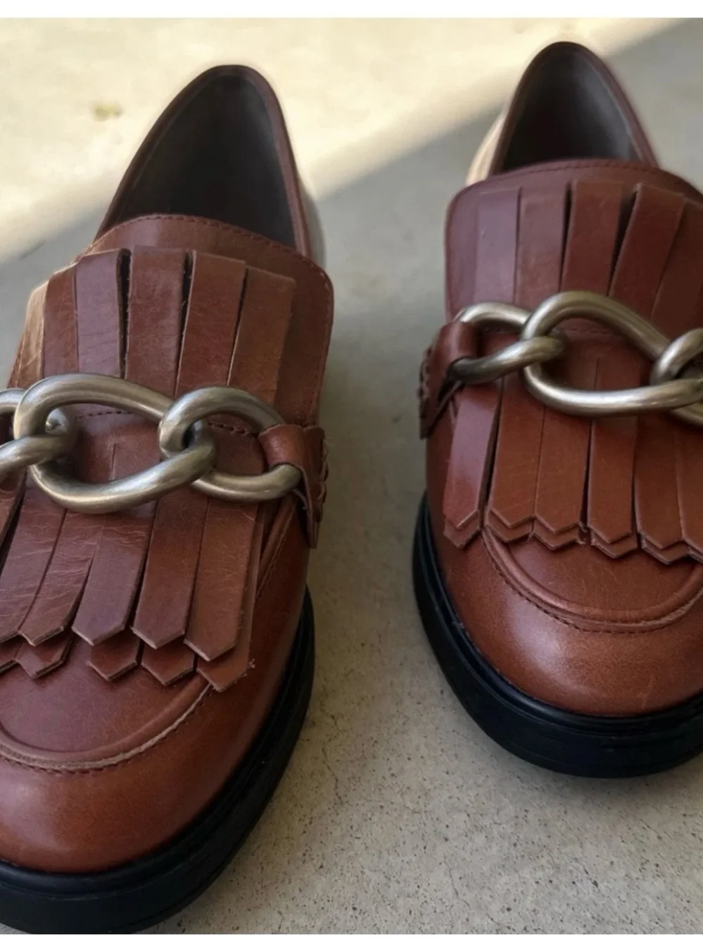ANTONIO MELANI Brown Leather Kiltie Loafers with Chain Detail 5.5 #875CL